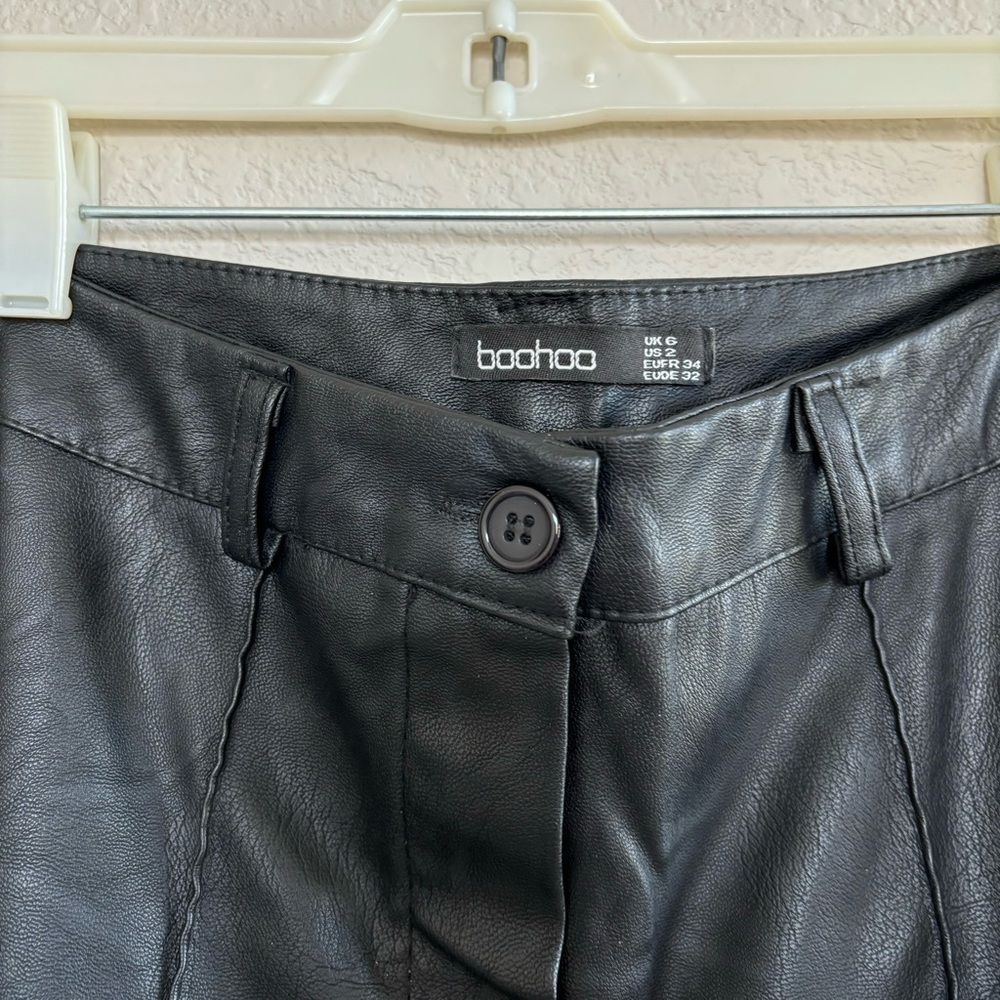 faux leather high waisted flared leather pants black womens size 2 - Picture 3 of 5
